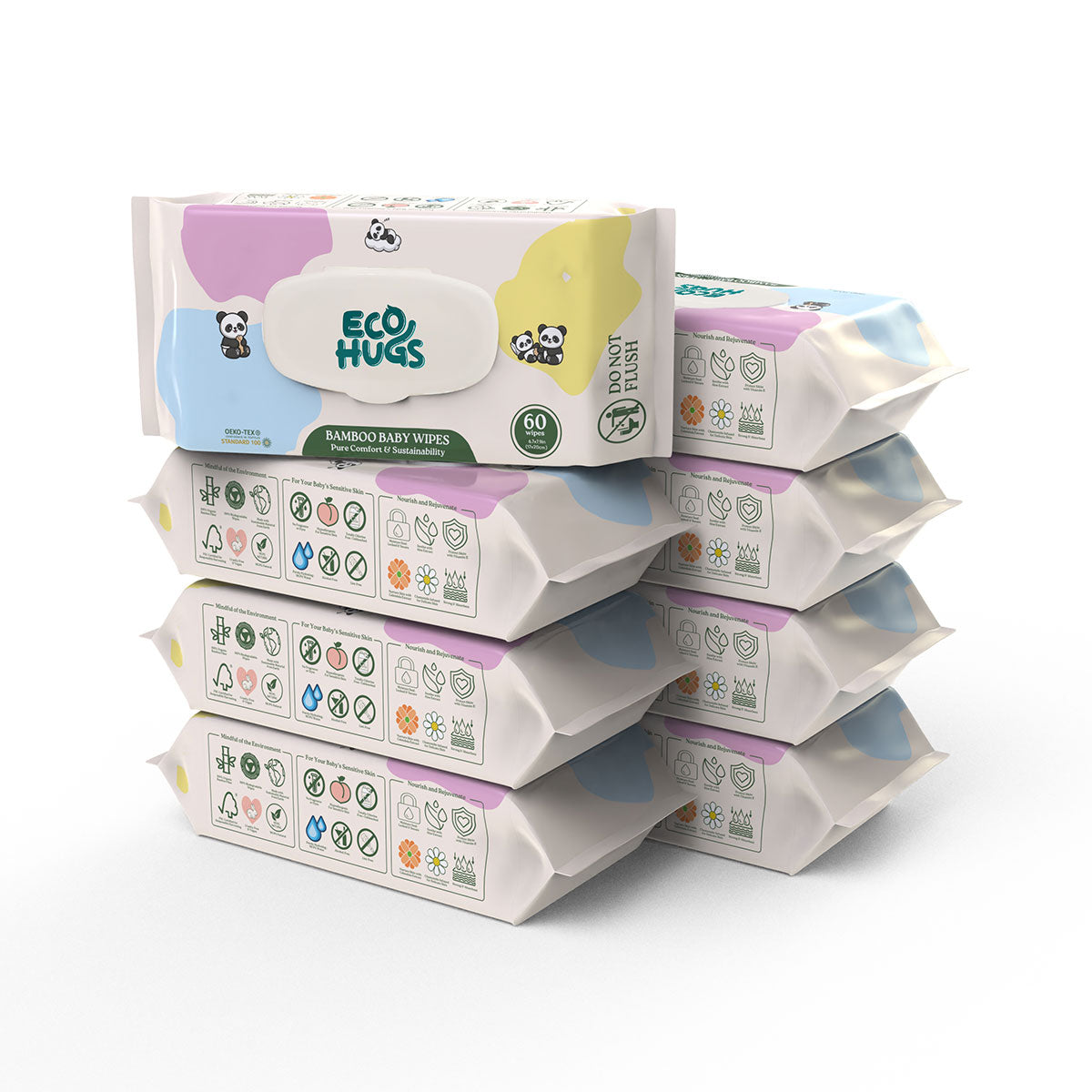 EcoHugs Unbleached Bamboo Baby Wipes - 8 Packs